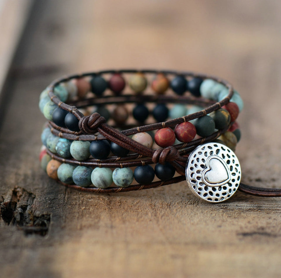 Vintage Leather Stone Bracelet