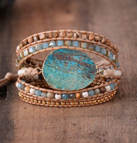 Leather Mixed Stones Bracelet